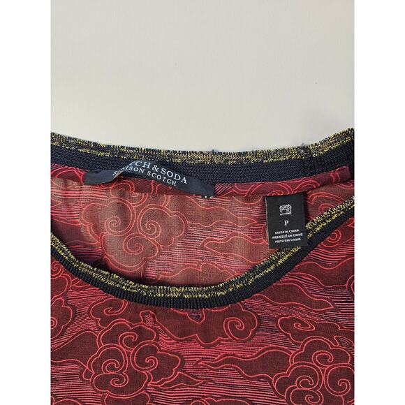 Scotch & Soda P PETITE Sheer relaxed red black puff sleeve EUC whimisgoth silk? - Picture 6 of 9
